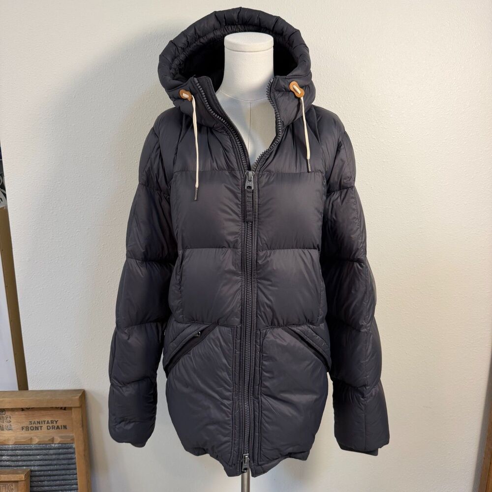 Abercrombie Fitch Women L Gray Hooded Down Puffer Jacket Winter Coat